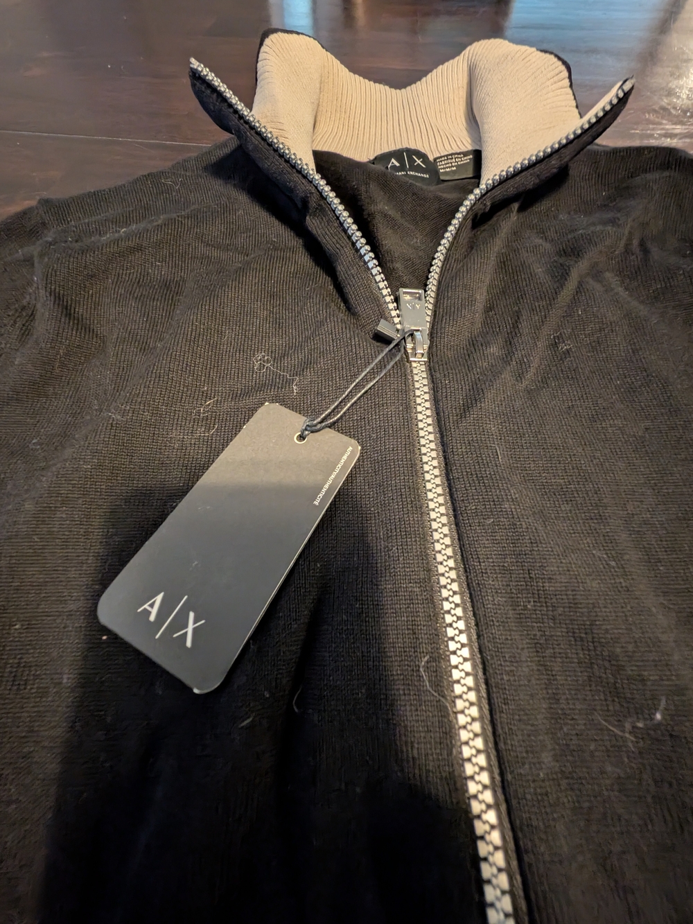 A/X Armani Exchange Black Zip-Up Sweater with Cream Contrast Collar, Men's M - Picture 3 of 9